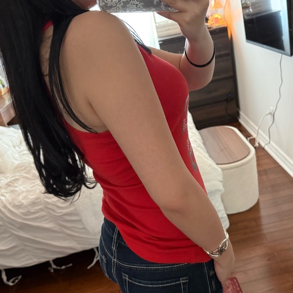 Guess Red Tank Top with Silver Lettering - Picture 2 of 6